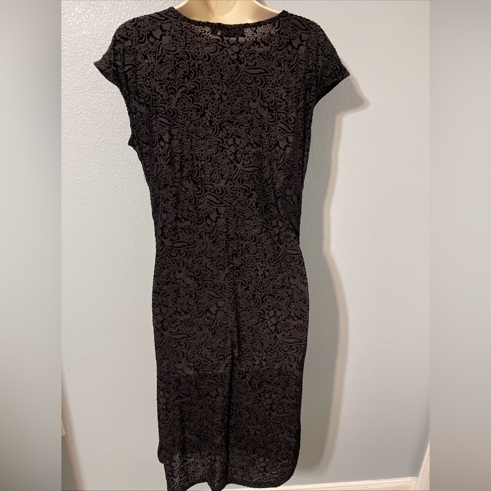 Black Velvet Burnout Midi Dress Damask Sheath Goth Academia Vamp Sexy Apt 9 PXL - Picture 3 of 10